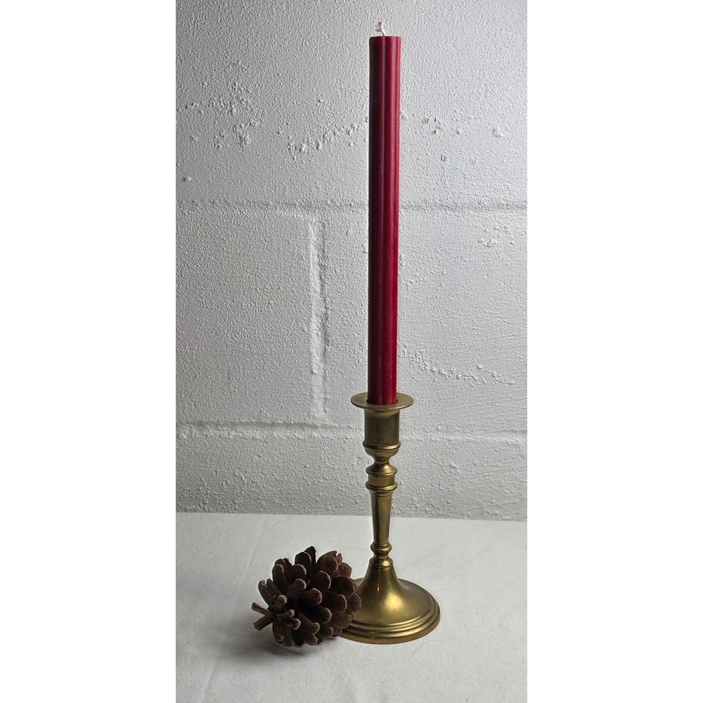 Vintage Solid Brass Medium Taper Candlestick Holder Traditional Round Base Gold